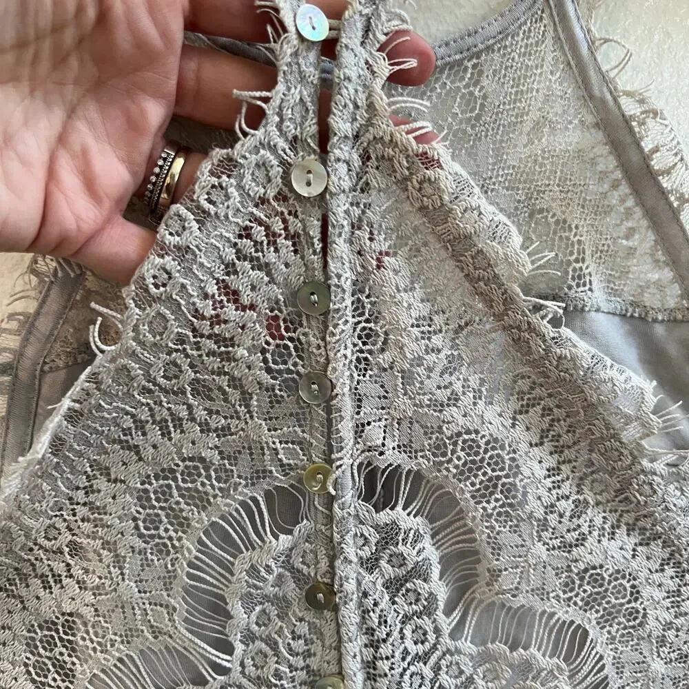 Free People NWT Gray XS Mini Lace Slip Dress She’s Got It